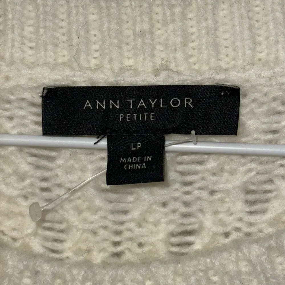 Ann Taylor Petite Jeweled Cable Knit Sweater Wool Blend Ivory Women’s Large LP - Image 4