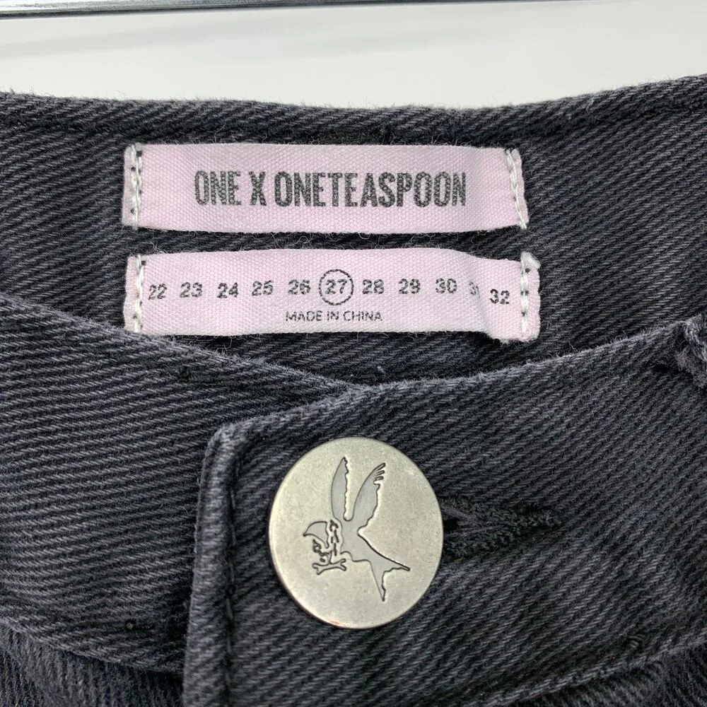 One X One Teaspoon Bandits Shorts Womens Sz 27 Relaxed Fit Twisted Hem Black - Image 5