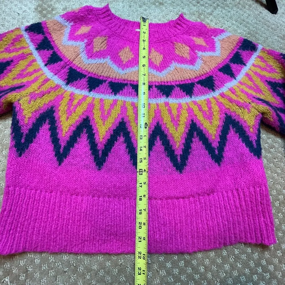 A NEW DAY Bright Pink Fair Isle Retro Flare Crewneck Fuschia SZ L Sweater Cabin - Image 6