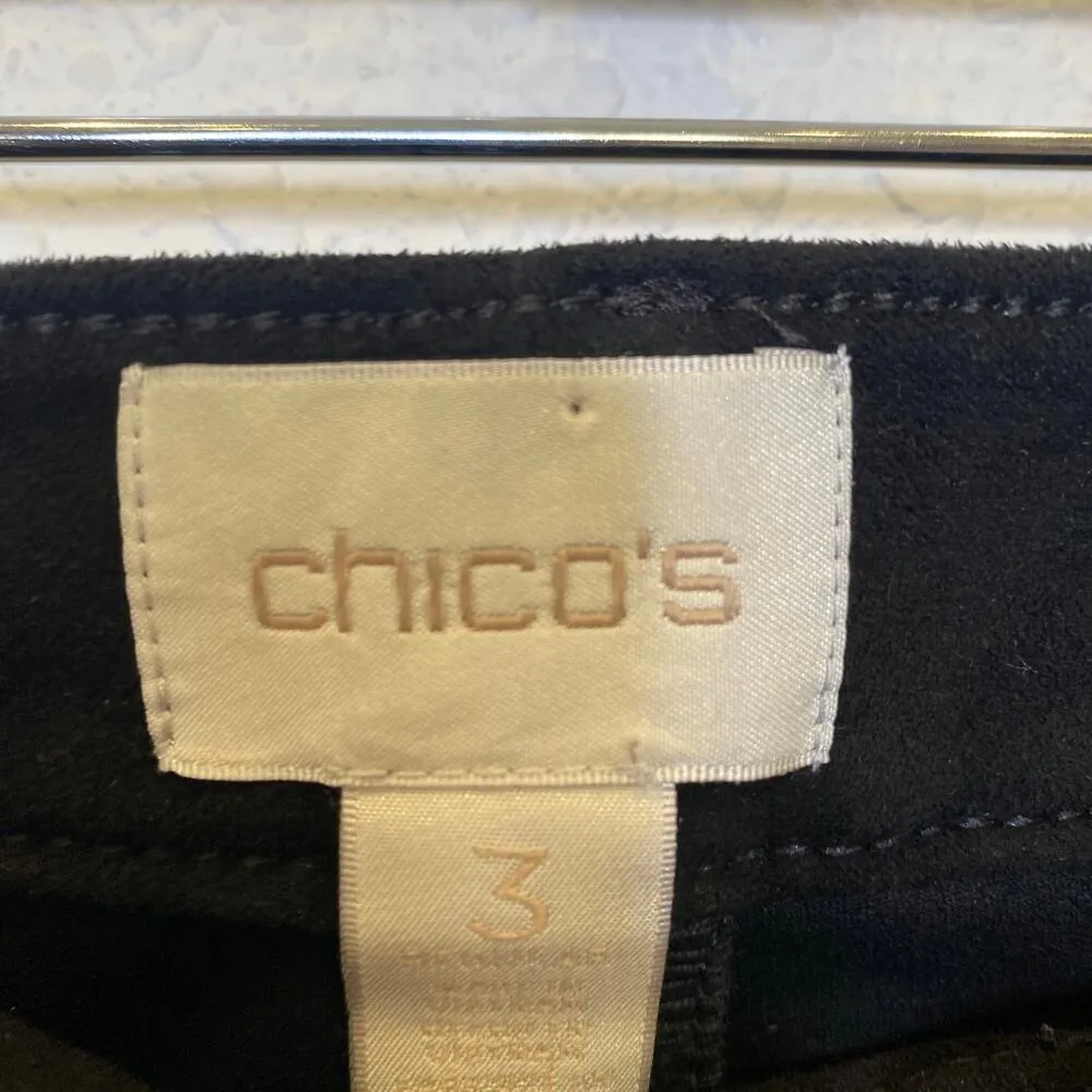 Chico’s Black Sueded Straight Leg Pants Pull On w/ Button EUC Sz 16 Polyester - Image 4