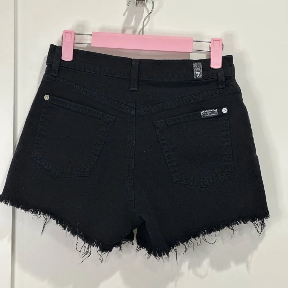 7 For All Mankind Cut Off Jean Shorts 26 Black High Rise Minimal Capsule Chic - Image 6