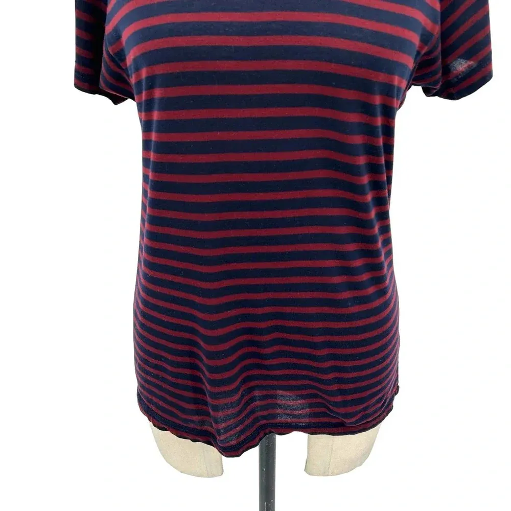 Reformation Striped Relaxed Fit Crewneck‎ Short Sleeve T-shirt Navy Blue Red XS - Image 4