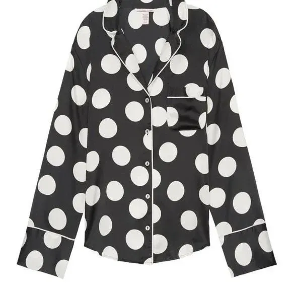 ✨Victoria Secret Afterhours Satin Two Piece Polka Dot Long Sleeve Sz M Pajamas✨ - Image 4