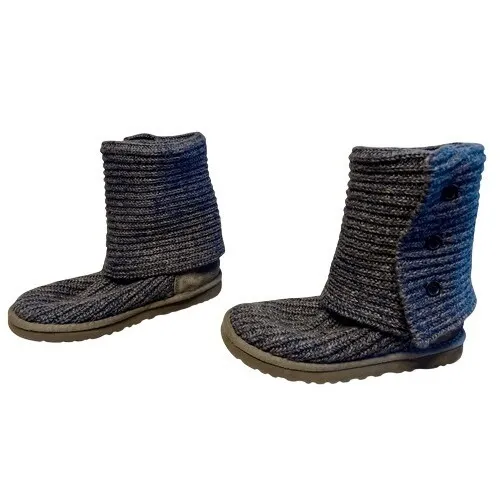 UGG Australia Cardy III Knit Button Foldable Blue Boot 7 Lamb Fleece‎ Shearling - Image 6