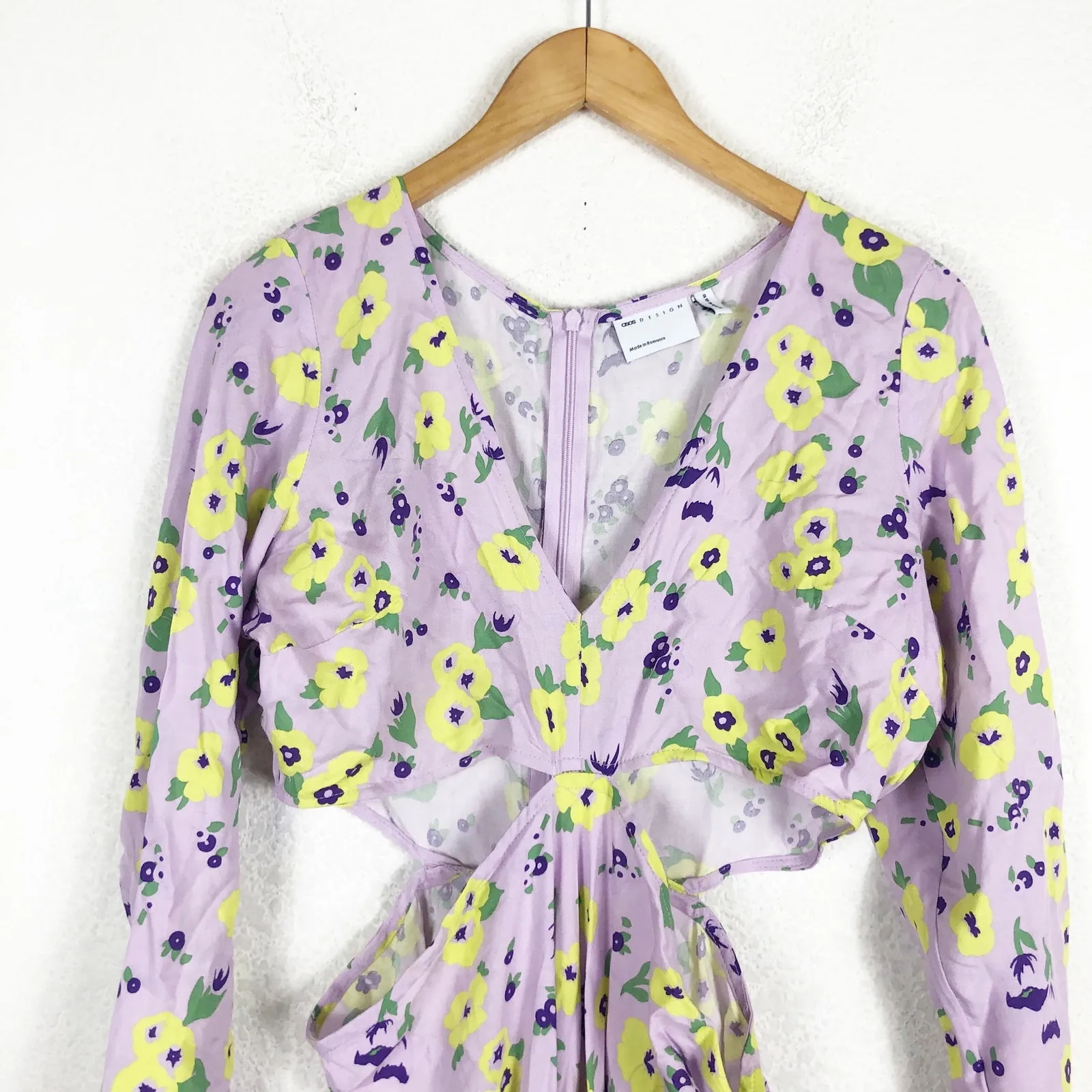 NWT ASOS Cut Out Side Maxi Dress Size 10 Lilac Floral Long Sleeve Fairy Coquette - Image 5