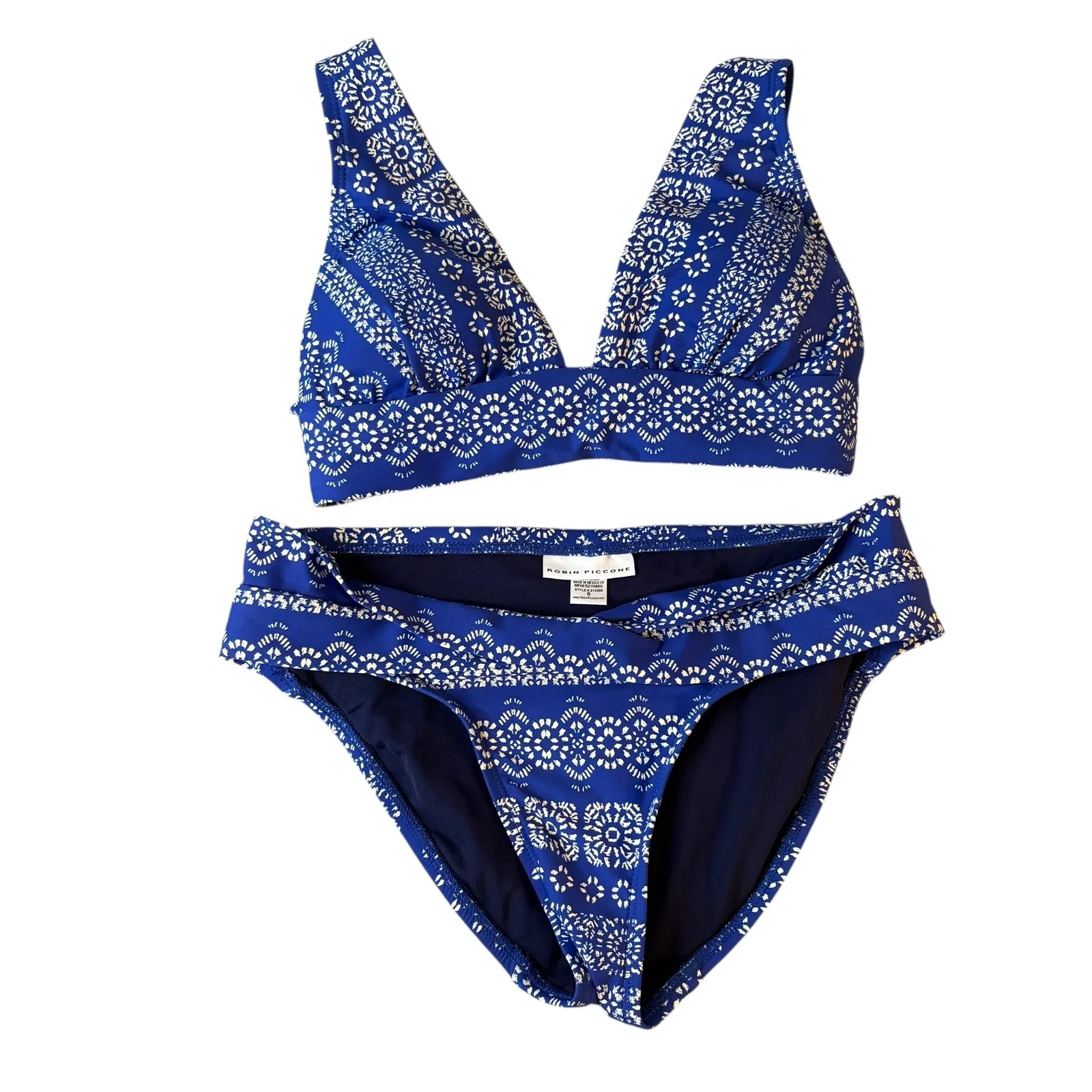 Robin Piccone Isla Bikini in cornflower blue. Floral‎ Print Tie Back Swim Top S - Image 5