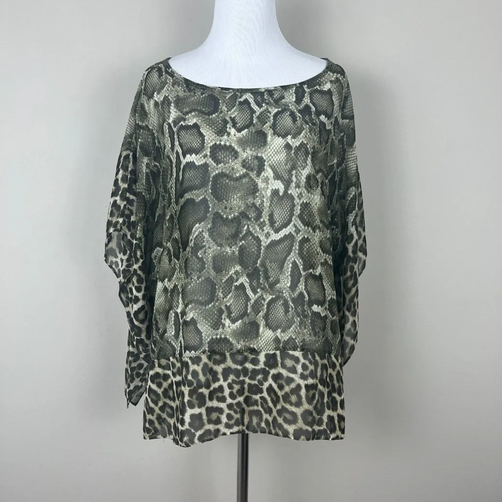 Michael Michael Kors Top Womens L/XL Wing Sleeve Snake Leopard‎ Pattern Sheer - Image 2