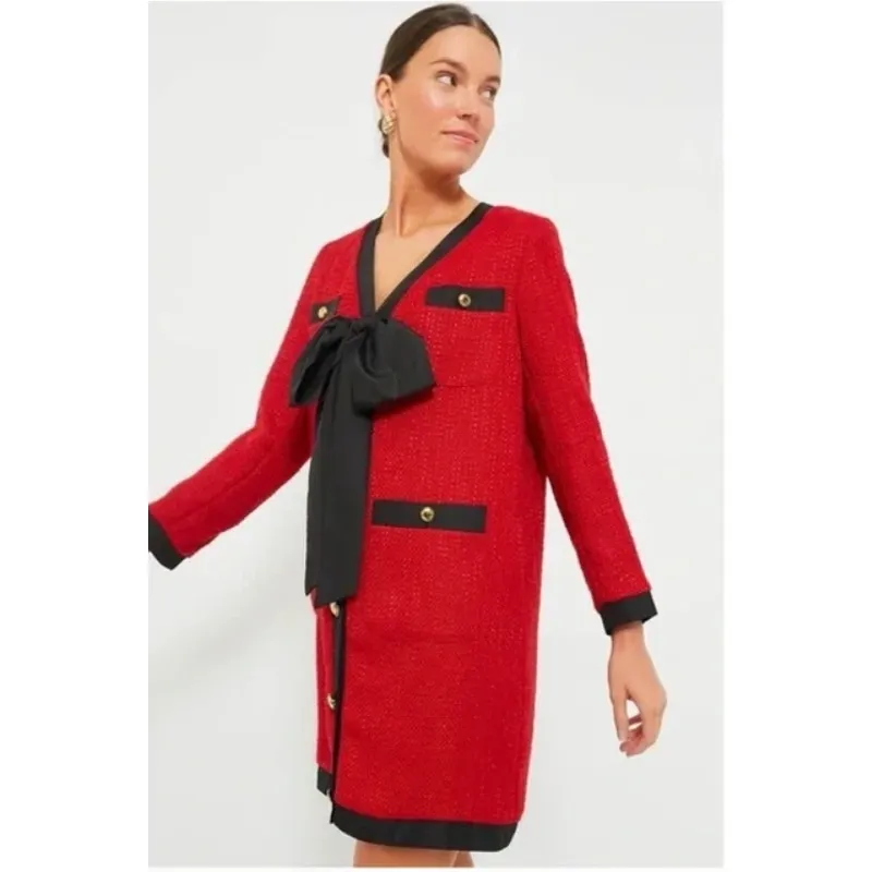 Tuckernuck Pomander Place Coco Tweed Bow Mini Dress in Red XXXL Womens - Image 16