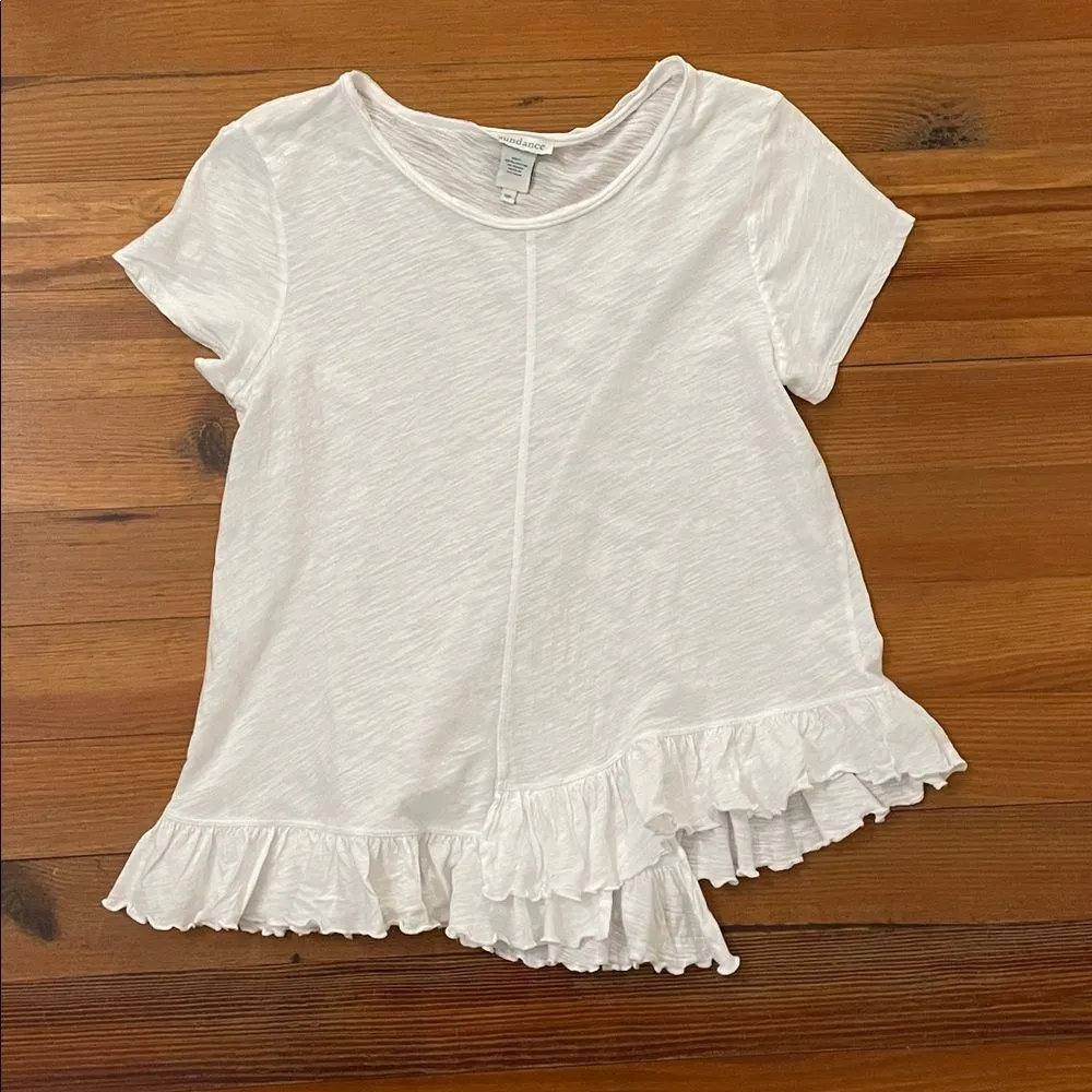 Sundance White Cotton Light Spirit Tee Shirt Womens Size Small Ruffle Hem - Image 3