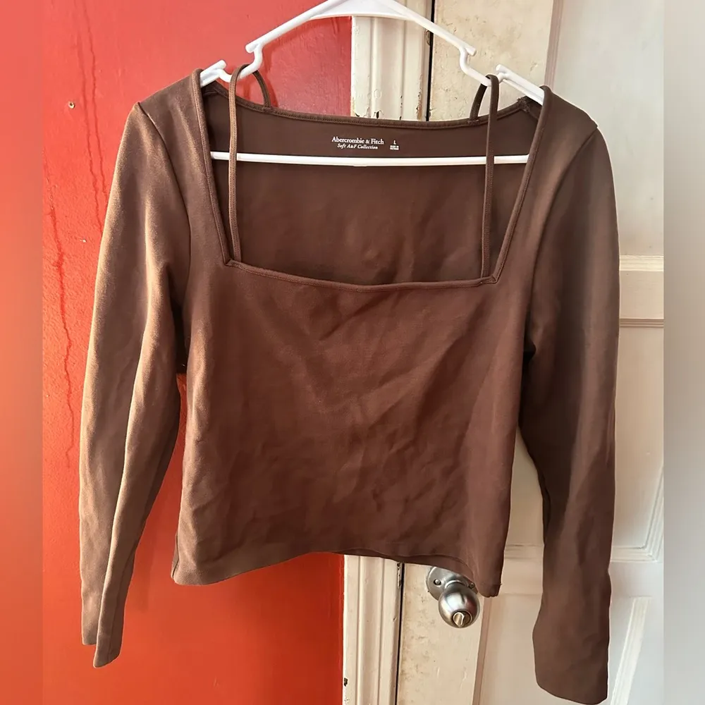 Abercrombie & Fitch Long Sleeve Strappy Ponte Top Brown Large - Image 6