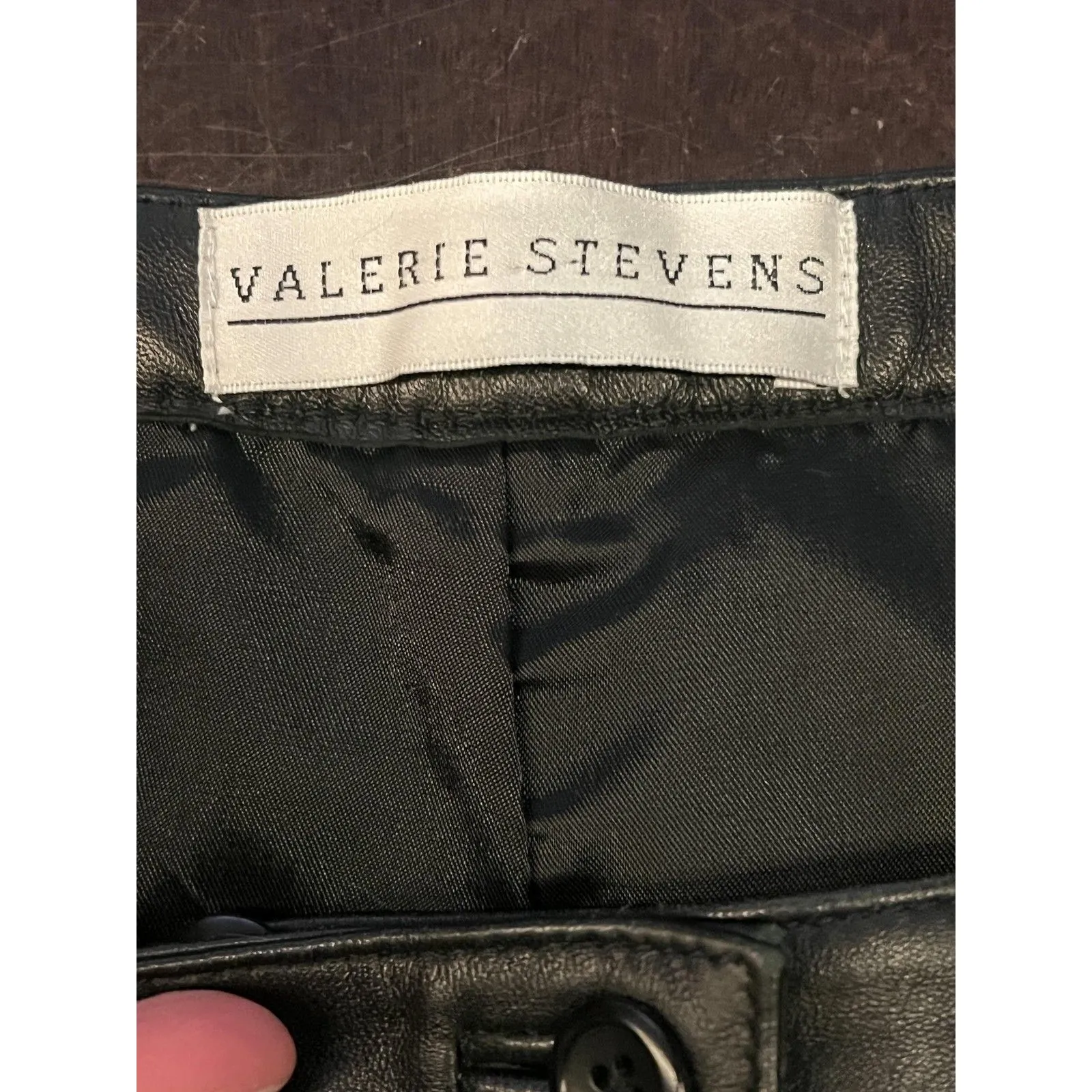 Valerie Stevens Pants Womens 8 Black Leather Straight Leg Lined Zip Front - Image 8