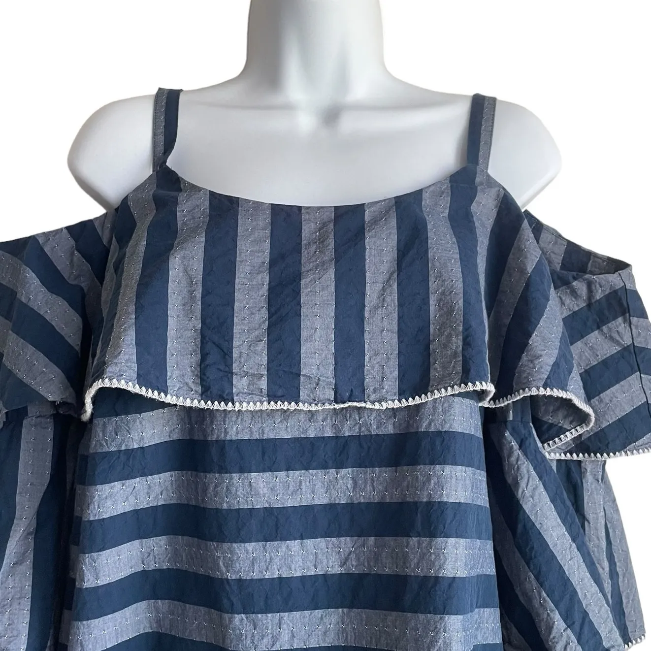 INC Women Top L Blue Monochromic Striped Tiered Flare Sleeve‎ Ruffle Boho Girly Size L - Image 10