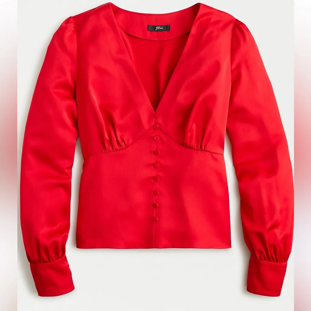J. crew Deep V-neck button-front top‎ in satin-backed crepe 4 red - Image 9