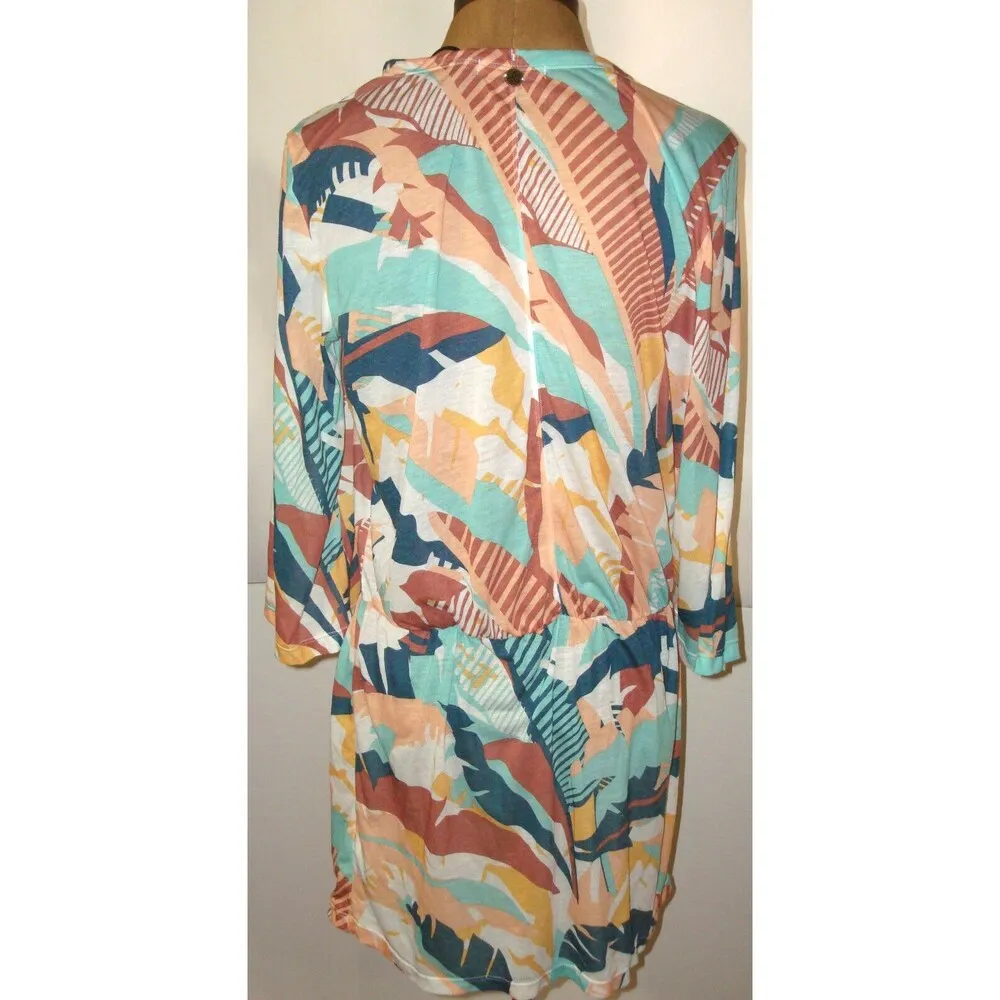 New Womens NWT PrAna S Keoki Tunic Dress Aqua Blue Swim Cover up White Yellow Re - Image 4