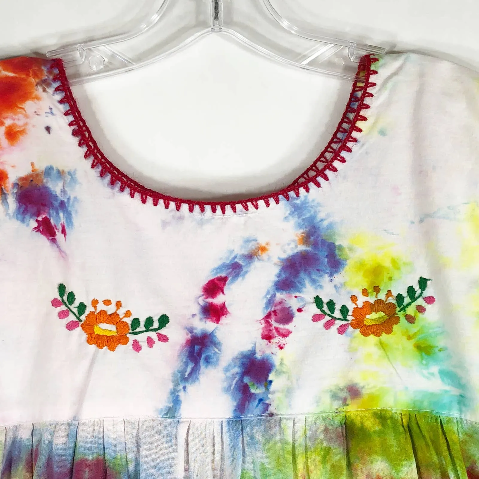 Zaros Medium Blouse Farm Flowers Tie Dye‎ Handmade Pink Orange Embroidered 391 - Image 7