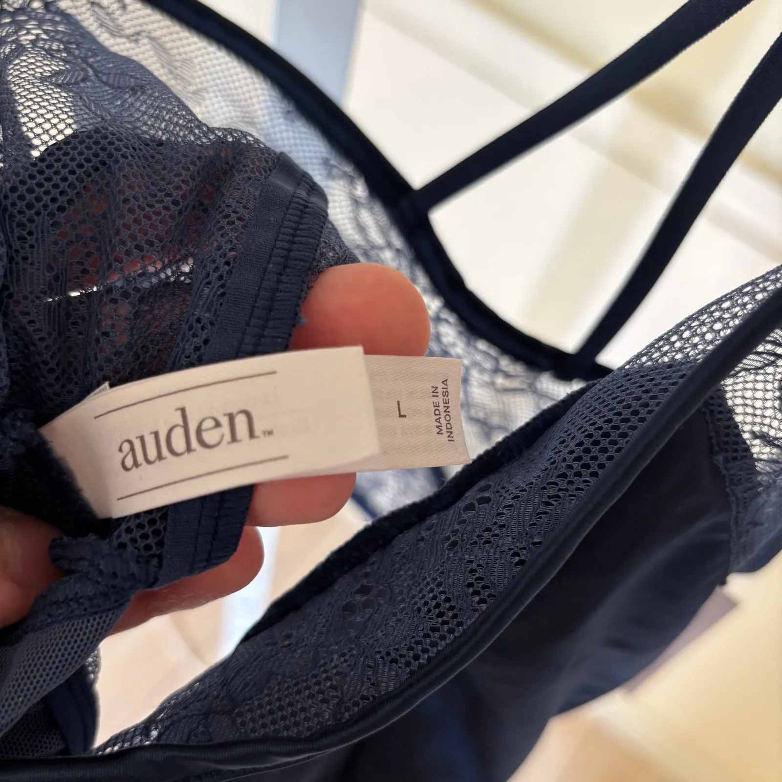 Auden NWT Women's Satin and Lace Longline Bralette Navy Blue Size L Size L - Image 6