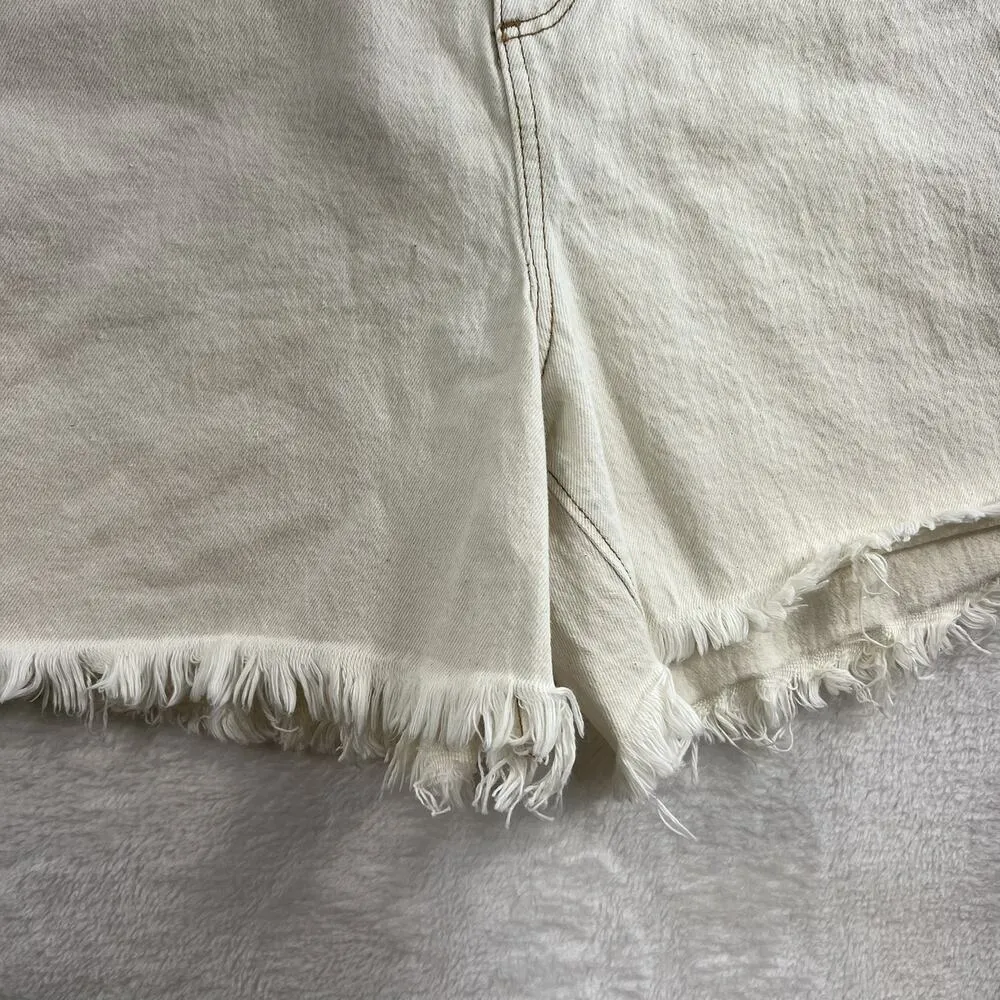 LOFT Plus 34 18 Petite Shorts Baggy High Waist Boyfriend Raw Hem Denim Stretch - Image 4