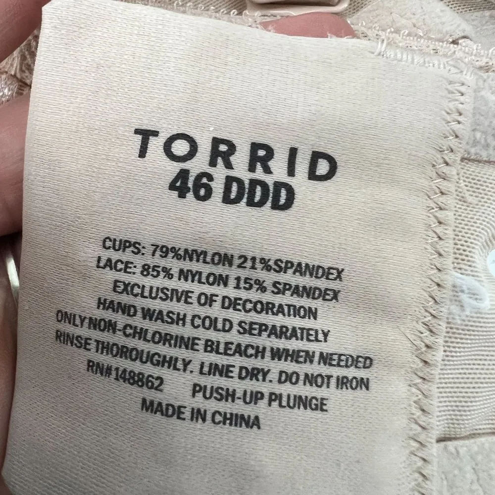 Torrid Beige Lace Push up Plunge Underwire Bra 46DDD - Image 4