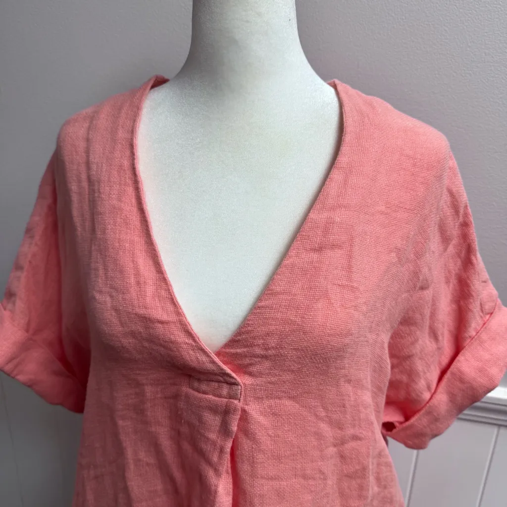 Faherty Sanibel Basketweave Dress Short Sleeve Mini Linen Light Pink Small - Image 7