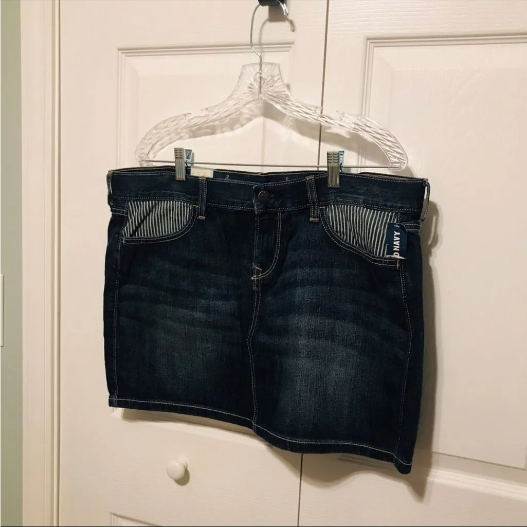 Old Navy Jean‎ Skirt With Striped Front Pockets Womens Size 12 Blue Denim NEW - Image 7