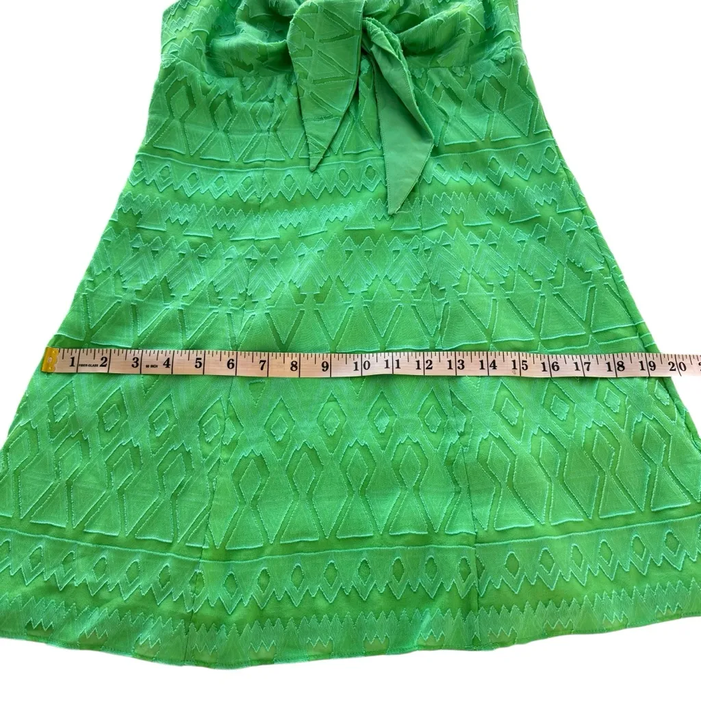 ALICE‎ + OLIVIA Roe Tie-Front Flare Dress Green Keyhole Mini Geometric Silk Sm 4 - Image 16