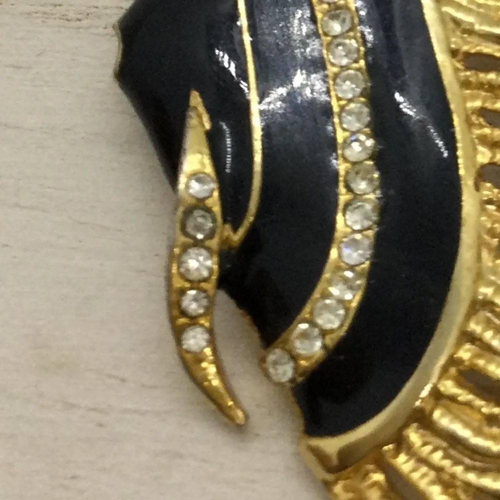 Vintage Enamel Rhinestone Fish Brooch Jewelry Gold - Image 11