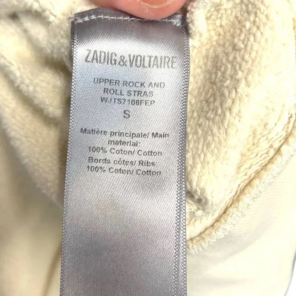 Zadig & Voltaire Top‎ Upper Rock and Roll Strass Pullover Sweatshirt Cream Small - Image 7