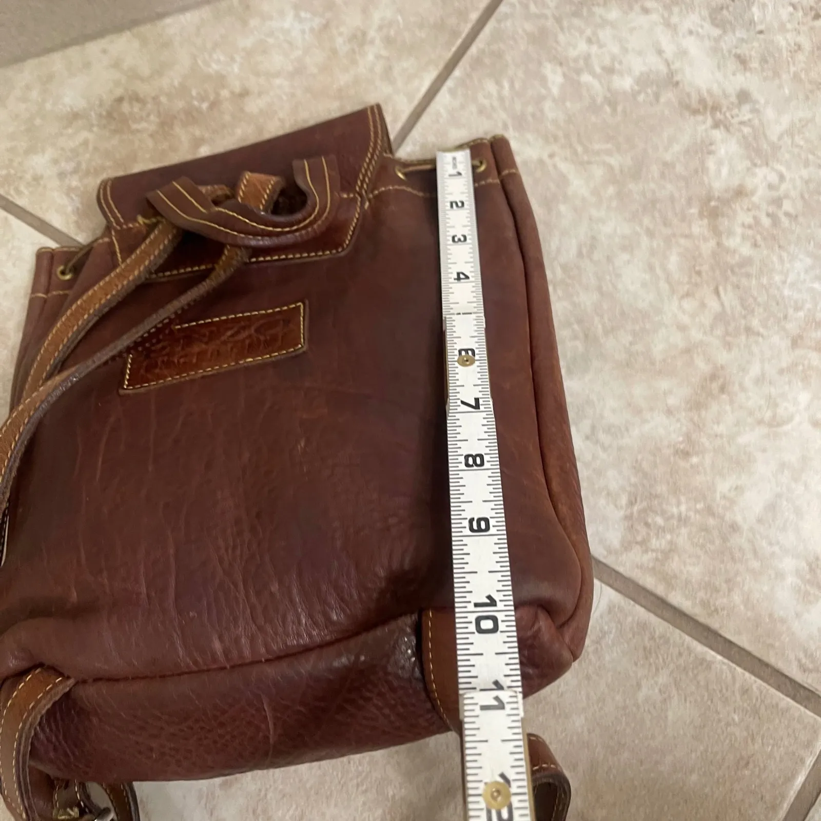 Roots x Enzo Angiolini VTG Leather  Brown Buckle Drawstring Flap Backpack Purse - Image 5