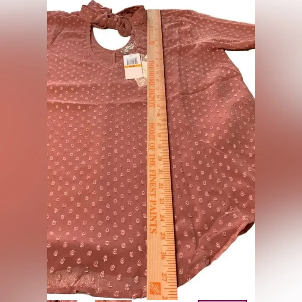 Band Of Gypsies Blush Pink Peasant Blouse With Bell Sleeves & Keyhole Size S - Image 7