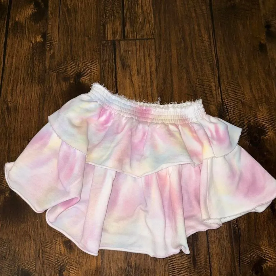 Loveshackfancy Ruffle Tie Dyed Cotton Mini Skirt Size Small Excellent Condition - Image 2