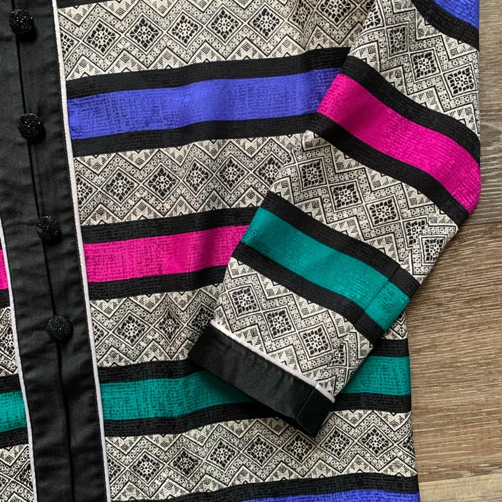 Vintage Adrianna Papell Silk Striped Button Up Blazer 6 - Image 2