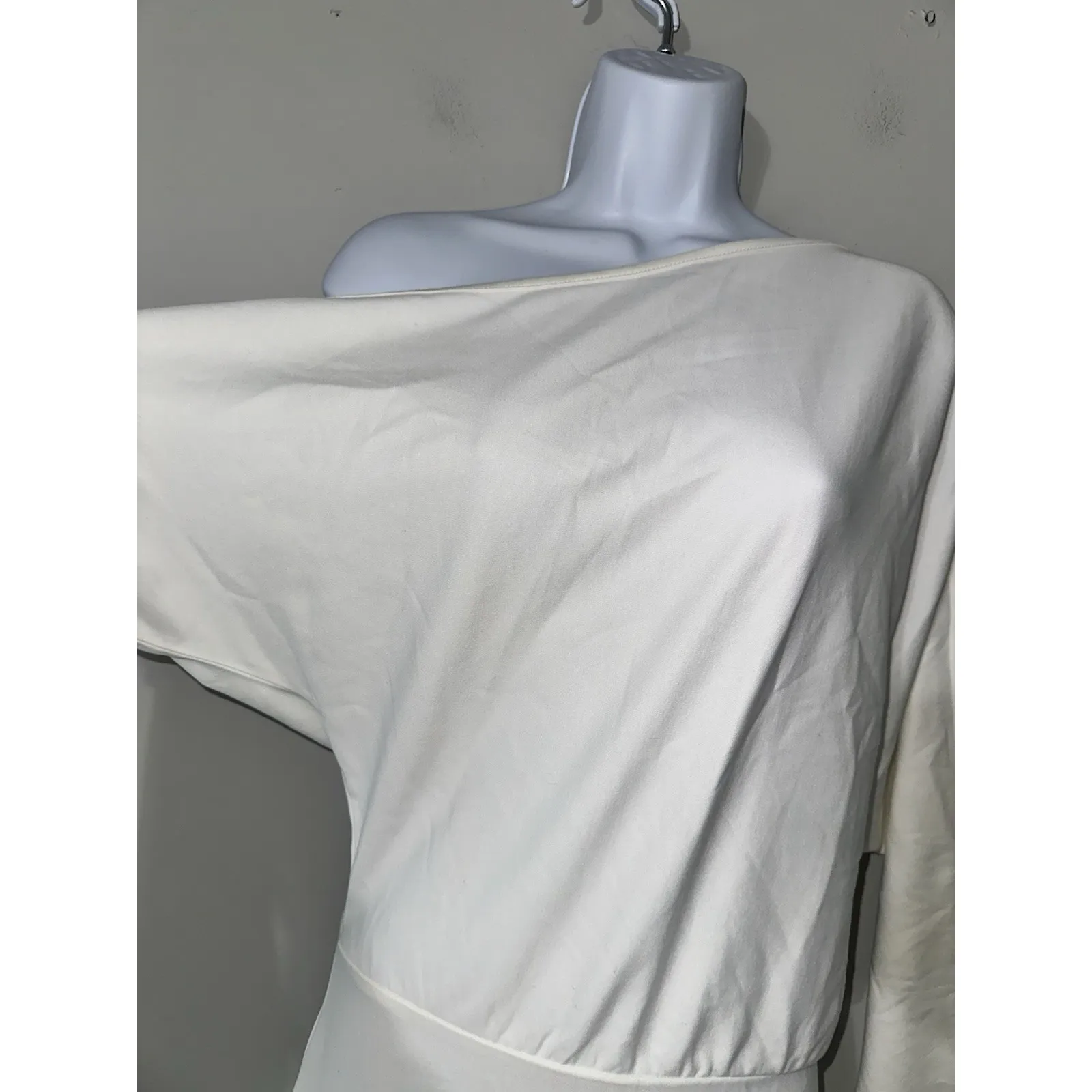 Commense Asymmetrical Off Shoulder Solid Long Sleeve Maxi Dress White Nwt Size M Size M - Image 4