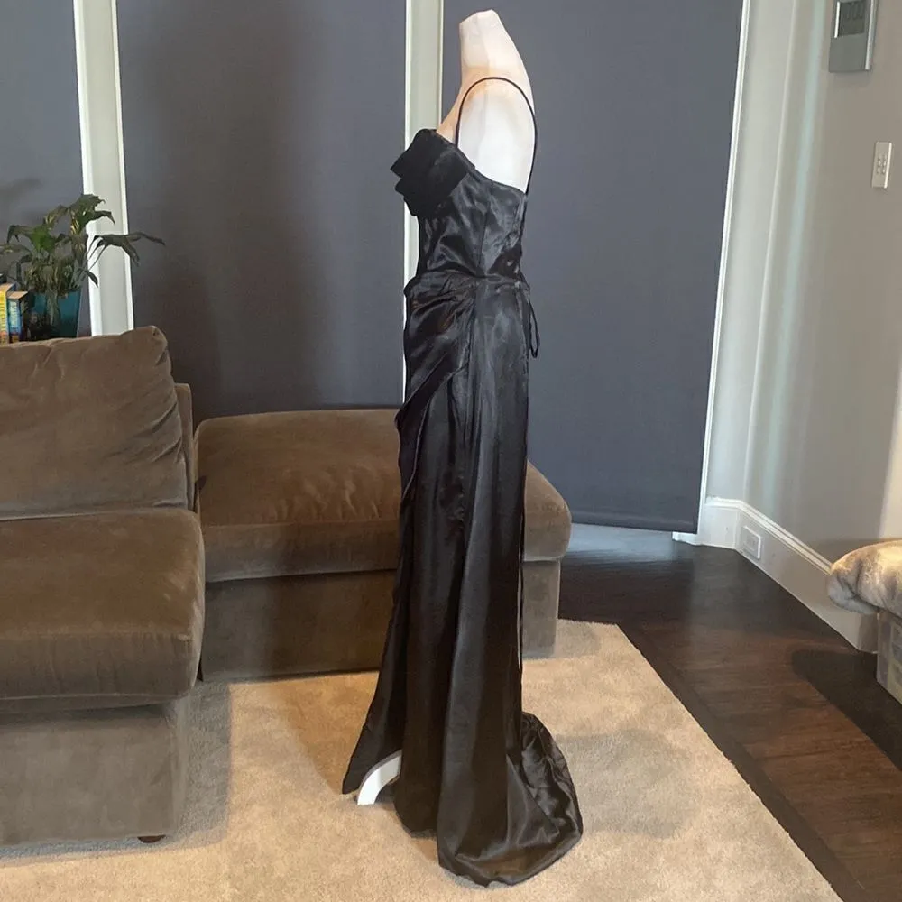 Women’s Black Full Length Prom Party Dress Criss Cross Straps & Leg Slit Size 10 - Image 6