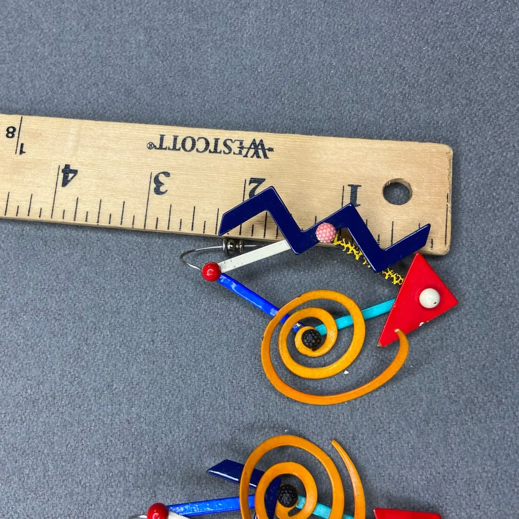 Eve Kaplin Vintage Earings Colorful Memphis Design‎ Kinetic1980's Orange - Image 4