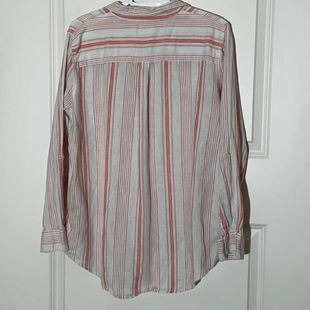 Per Se  Striped Linen Blend Henley Top Large - Image 2