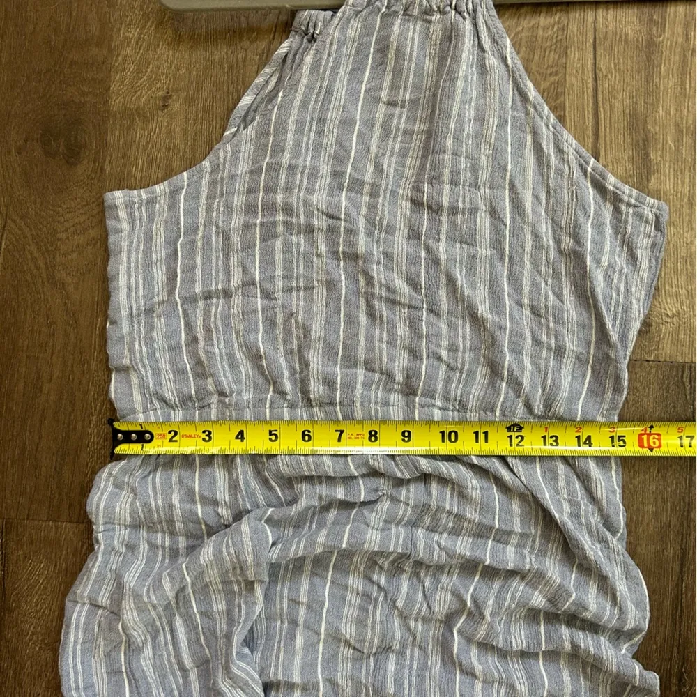 Lovestitch High Neck Chambray Blue Ivory Stripe Maxi Dress L - Image 10