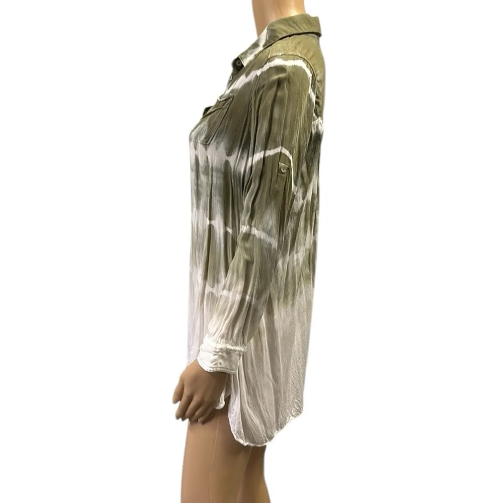 Umgee Ombre Tie Dye Popover Long Sleeve Collared Pocket Tunic Blouse Womens S - Image 2