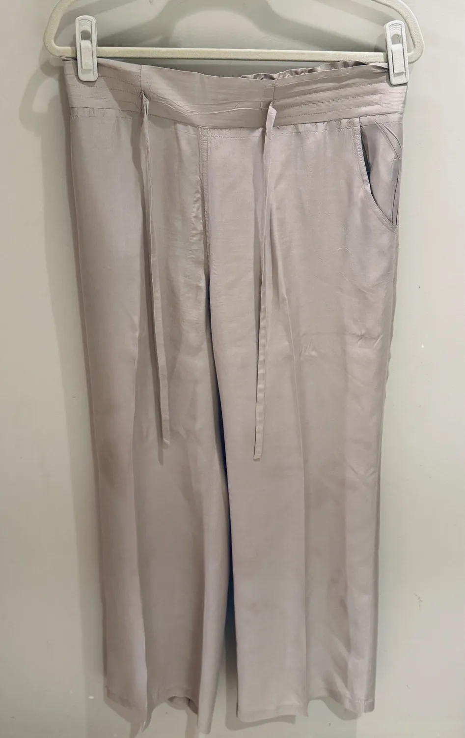 Vivienne Tam Silk Wide Leg Pants Beige Elastic Waist Drawstring Size L - Image 1