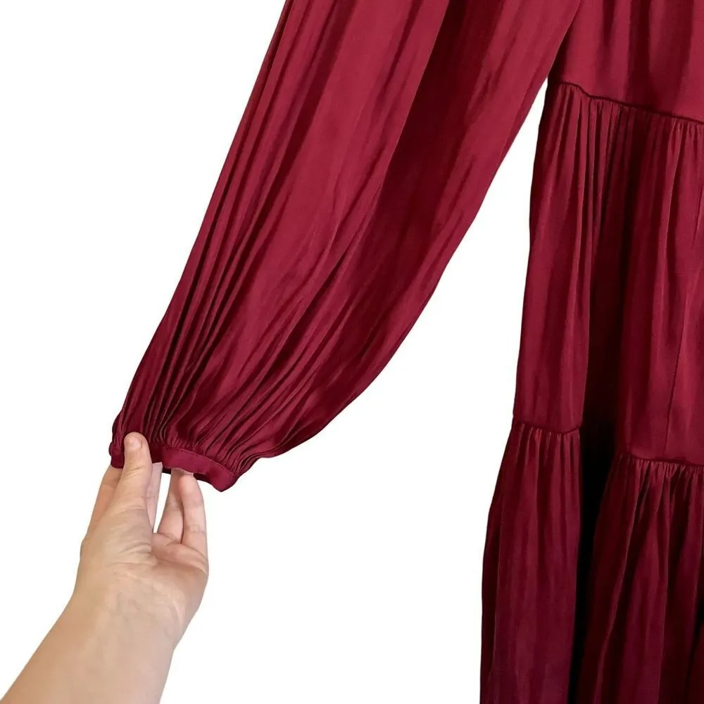 Banana Republic deep red ruched dress flowy style long sleeves winter christmas - Image 3
