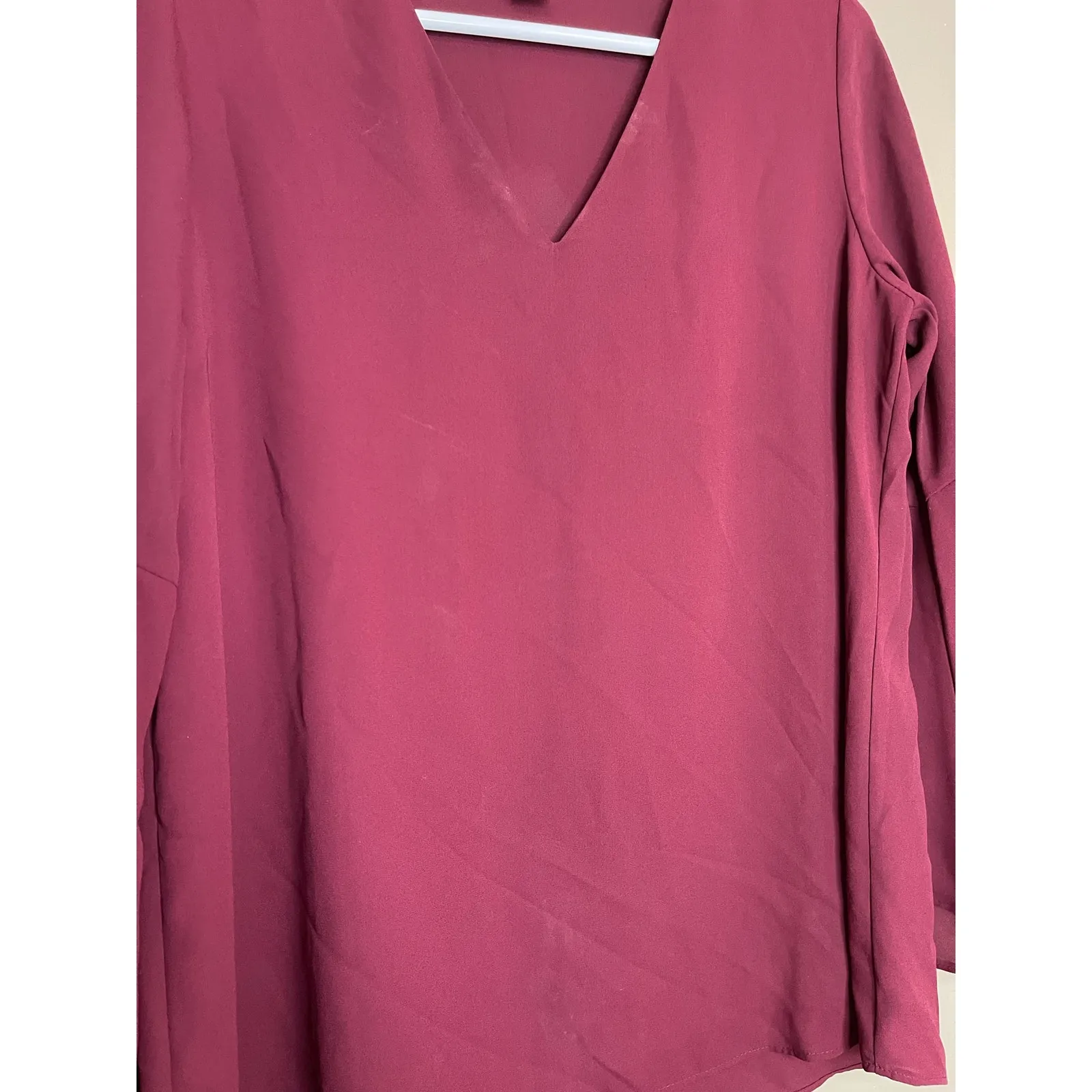Alfani Maroon Purple Red Long Flowy Bell Sleeve V Neck Tunic Blouse Size 2 - Image 4