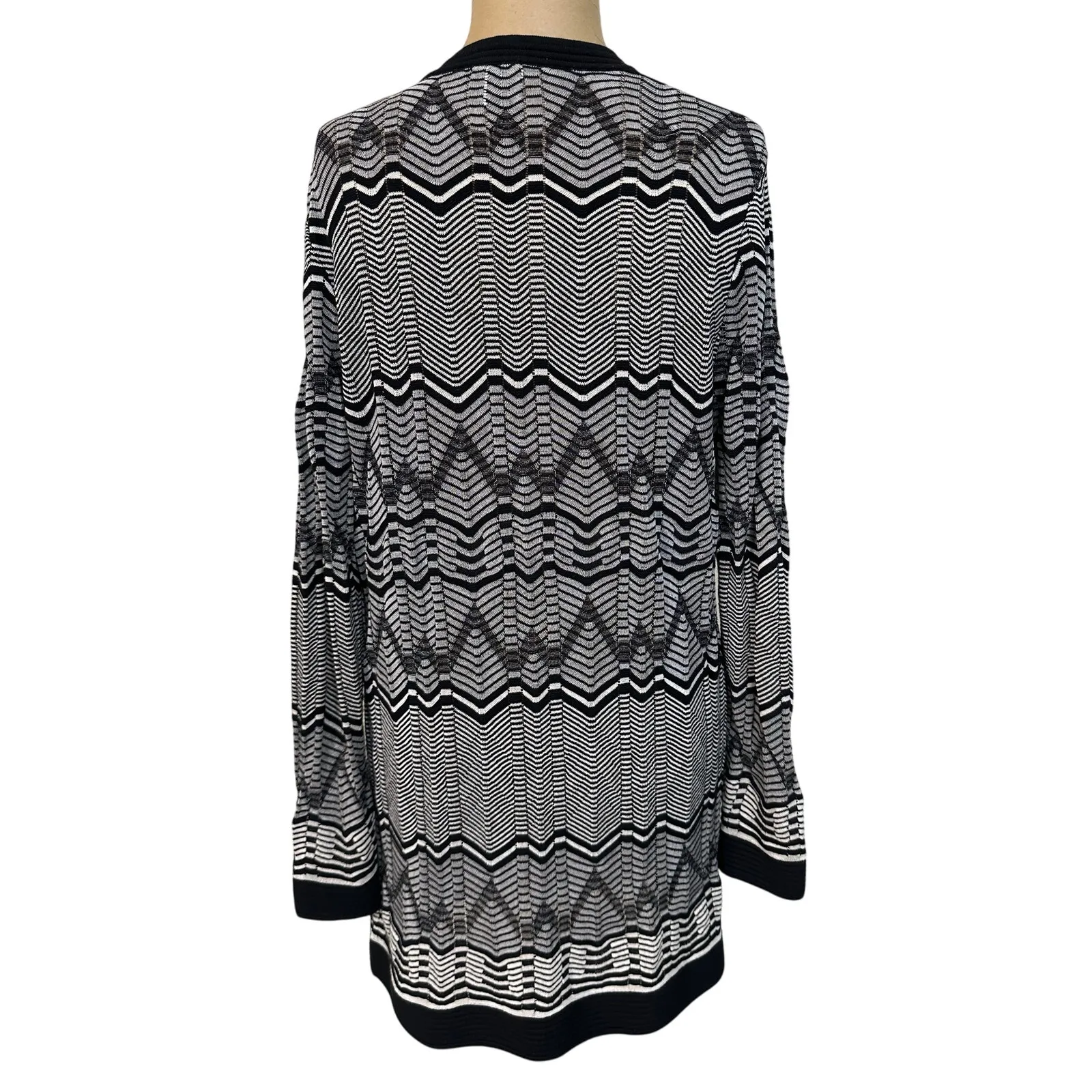 Missoni Cardigan Black & White Zig Zag Woven Open Front Long Sleeve size Large - Image 5