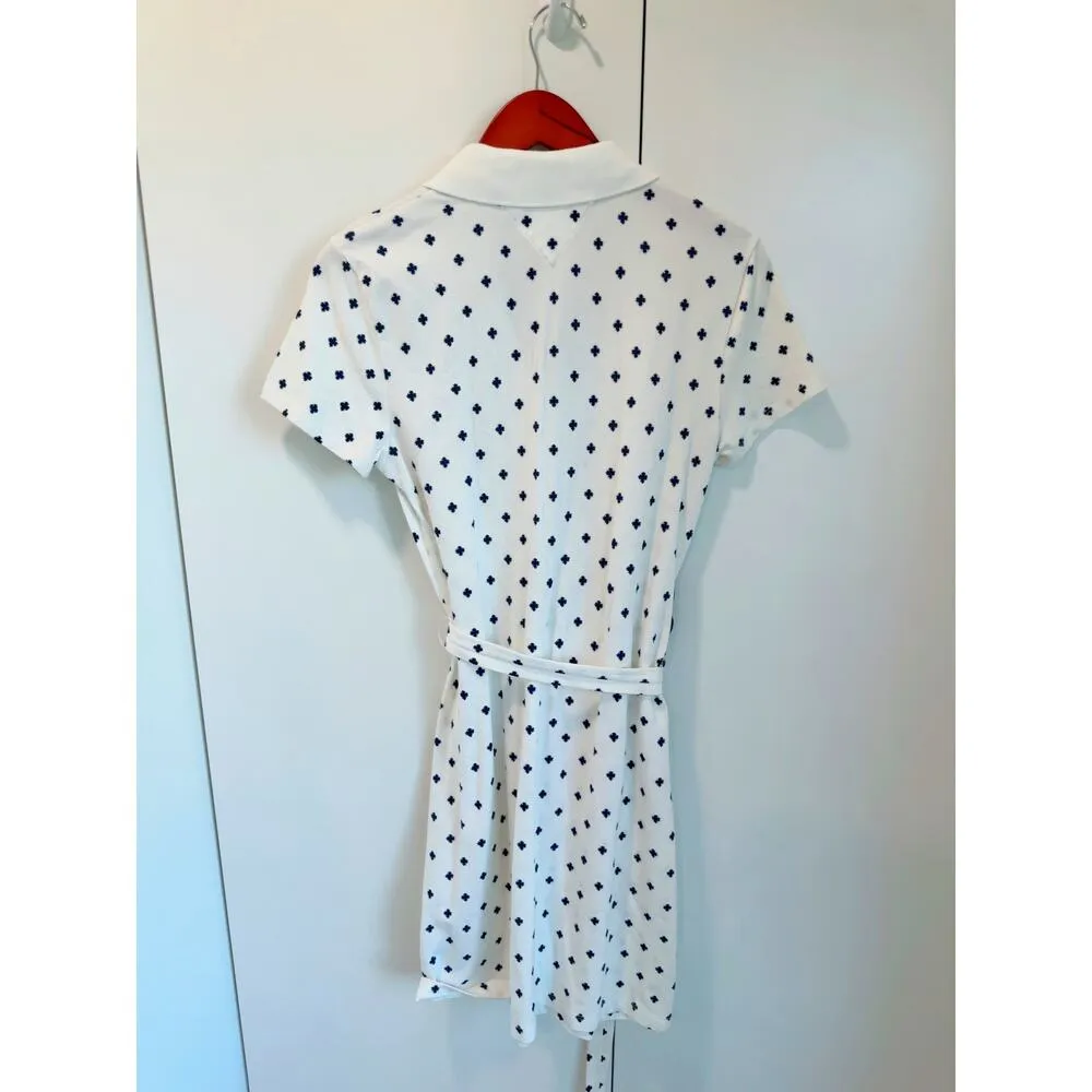 Tommy Hilfiger Womens Polo Dress Size Medium Geometric Print White Blue Preppy - Image 10