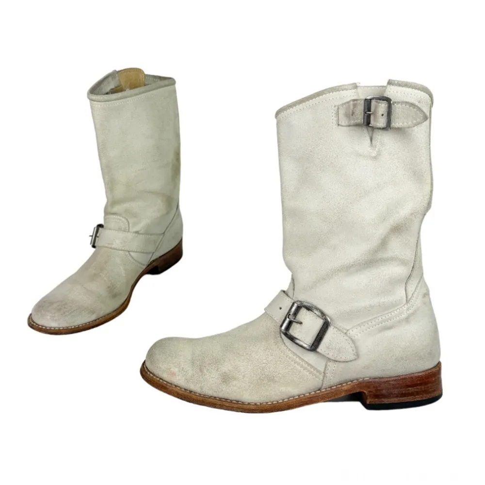 Sendra 2944 Womens Leather Engineer Bikers Boots Sz 8 White Distressed Buckle - Image 3