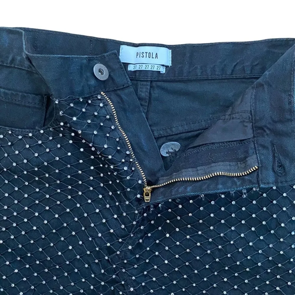 Pistola Ryder Diamond Fishnet Denim Mini Skirt - Black, Size 27 - Image 2