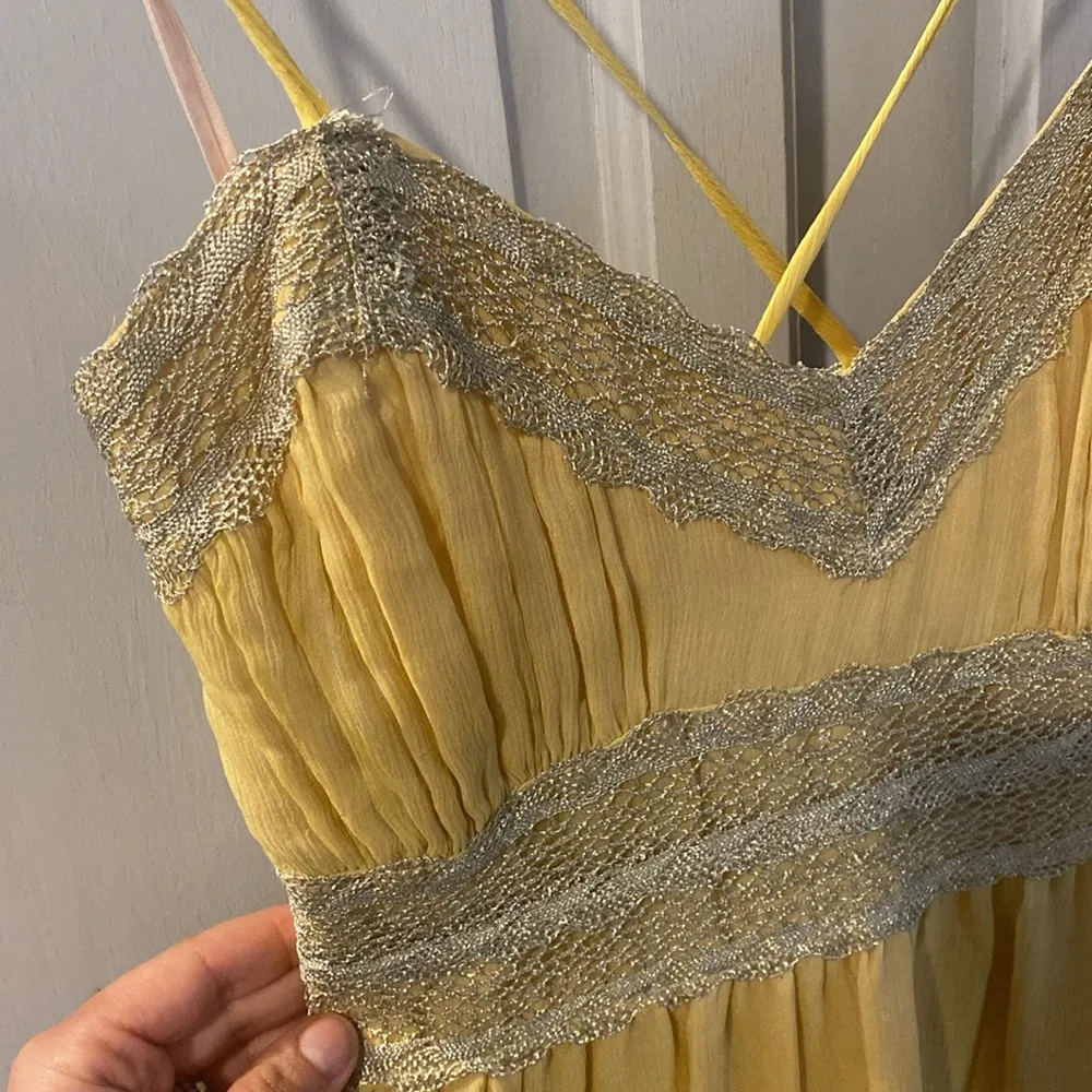 Silk Rose and Lula yellow silk lace trim dress size 4 - Image 2