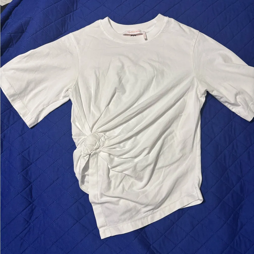 See by Chloe White Knotted T-Shirt XS - Image 3