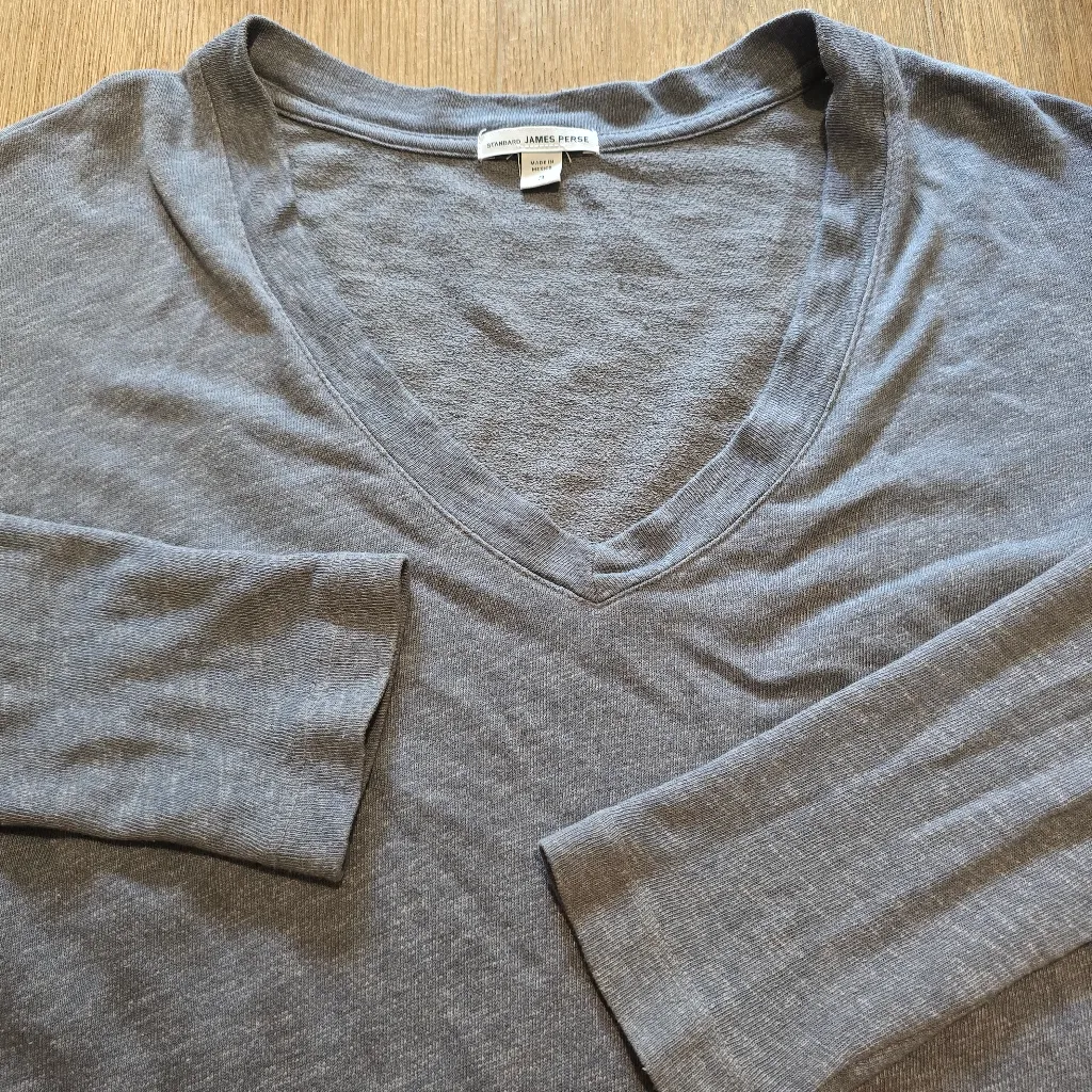 JAMES‎ PERSE Boxy v-neck pullover Top sz 3 L Cotton jersey Made in USA WXT3963CU - Image 4