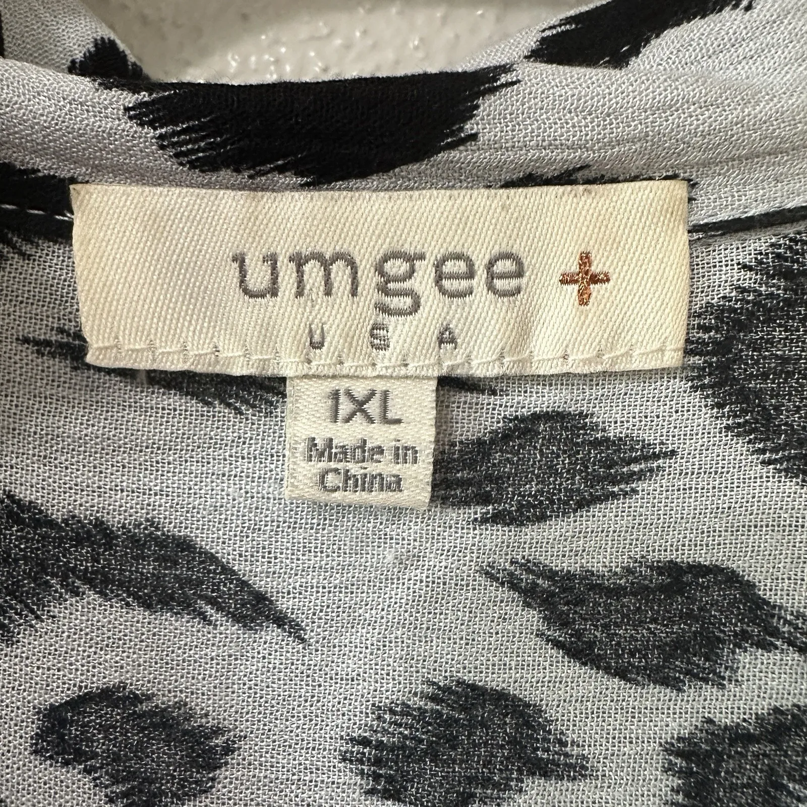 UMGEE Gray Leopard Long‎ Wide Sleeve Fringe Trim Tunic Top Coverup Size 1XL - Image 7