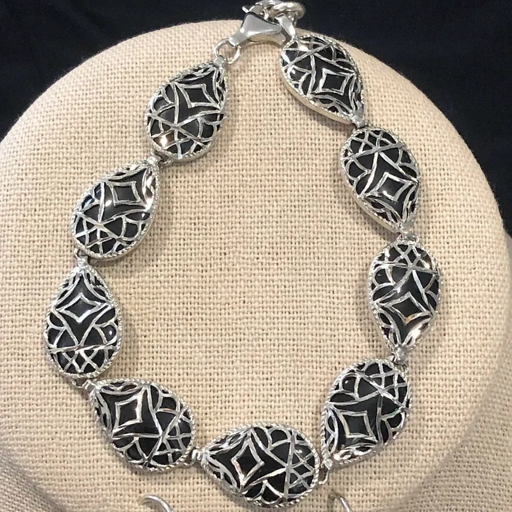 Black Onyx & Sterling Silver Filigree Bracelet - Image 11