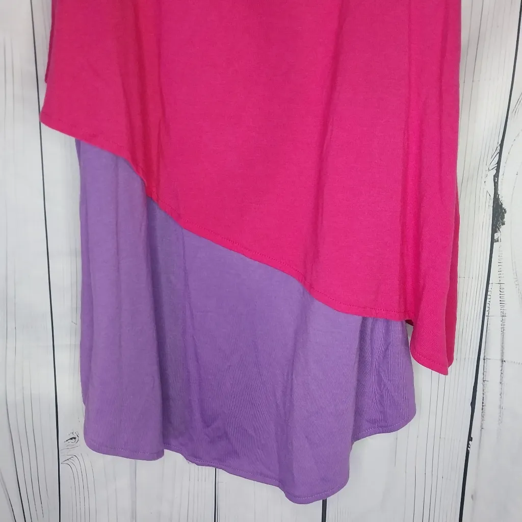 Faded Glory  Women's Pink and Purple Asymmetrical Layerd 80's Style Top - Image 7
